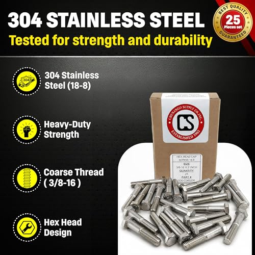 Chenango Supply 3/8-16 x 2 Stainless Steel Hex Head Bolts - size: 3/8-16 X 2"