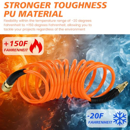 Flutesan 10 Pack 1/4 in x 10 ft Recoil Air Hose with Quick Coupler, Orange - color: Orange