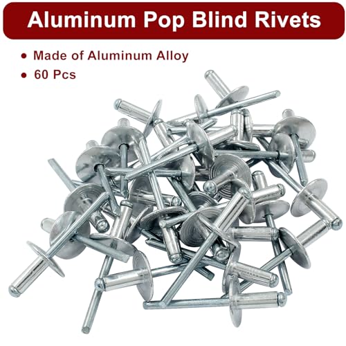 Aluminum Blind Rivets, 3/16" x 5/8", Silver, 60 Pcs - color: Silver, size: 3/16" x 5/8"