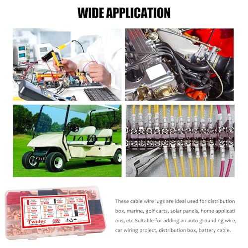 Twidec/160PCS Battery Cable Ends AWG 2 4 6 8 10 12 Gauge Copper Cable Wire Lugs,Ring Terminals Connectors,Copper Ring Terminals Connectors with Heat Shrink N-095-160PCS - color: 160PCS