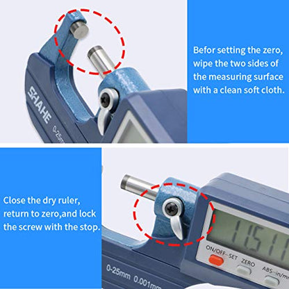 SHAHE Digital Micrometer 0-25mm / 0-1" Metric & Inch, 0.00005" Resolution, 0.0001" Accuracy