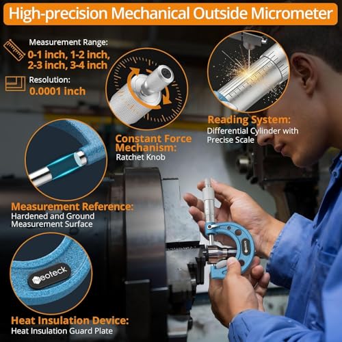 Neoteck 0-4"/0.0001" 4PCS Outside Micrometer Set Hardened Steel Micrometer - size: 0-4"-4Pcs
