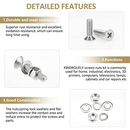 1285 Pieces M2 M2.5 M3 M4 Phillips Countersunk Head Machine Screws Nuts Washers Assortment Kit, 304 Stainless Steel, Fully Machine Thread - size: M2 M2.5 M3 M4, style: Phillips Countersunk Head