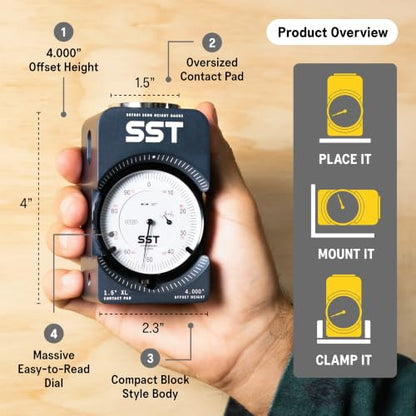 SST Z-Block Precision Height Presetter, 4.000" Reference Height Gauge for CNC Mills & Manual Machines, Oversized 1.5" Contact Pad, Magnetic Base Setup Block for Accurate Tool Height Setting