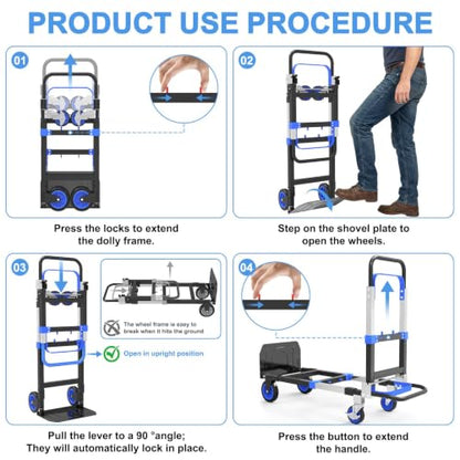 3-in-1 Folding Heavy Duty Hand Truck Dolly Cart Trolley with Wheels (Blue) - color: Blue