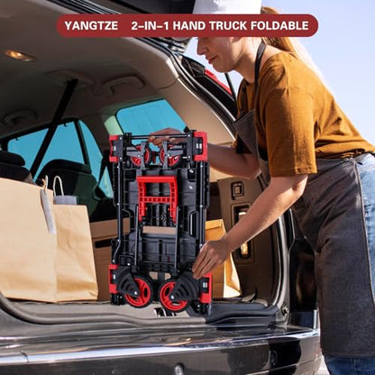 2 in 1 Hand Truck Dolly Foldable,330LB Portable Folding Hand Cart - color: C-red