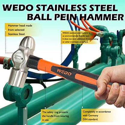 WEDO 2PCS Ball Pein Hammer Set,0.8lb+1lb(340g+450g),Stainless Steel Ball Peen Hammer Set With Fiberglass Handle,Die-forged,Shock-resistant,Corrosion Resistant - size: 0.8lb+1lb(340g+450g)