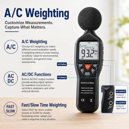 Decibel Meter Digital Sound Level Meter Professional Noise Meter High Accuracy 30dB to130dB Measuring Range with Backlight Display for Classroom, Office, Home, etc.