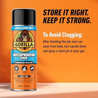 Gorilla Waterproofing Spray, Black, 16 oz, Flexible Rubberized Sealant - color: Black, size: 1 - Pack