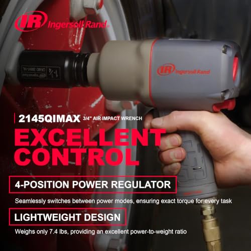 Ingersoll Rand 2145QiMAX 3/4" Drive Air Impact Wrench – Quiet Technology, 1,350 ft-lbs Powerful Reverse-Torque Output, 7-Vane Motor, Steel Hammer Case - style: 2145QIMAX - Standard Anvil