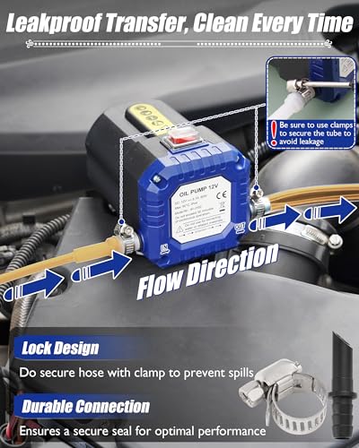 Oil Extractor Pump 12V 80W, Upgraded DIY Oil Change Pump w/ Auto Overload - color: Blue