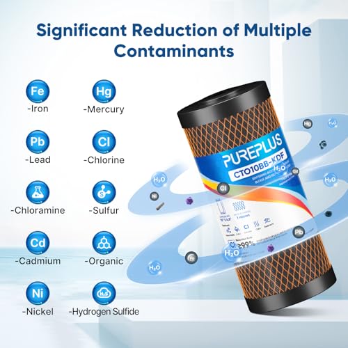 PUREPLUS 1 Micron 10"x4.5" Whole House Water Filter, KDF & Carbon, 1 Pack - size: 1 Count (Pack of 1), style: 1 Micron