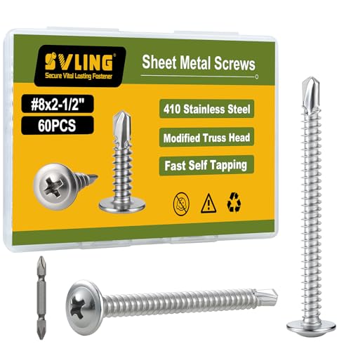 Self Drilling Screws for Metal,#8 x 2-1/2 Inch 60Pcs Sheet Metal Modified Truss Head,410 Stainless Steel Self Tapping Screws - color: Silver Self Drilling, size: 8x2-1/2"
