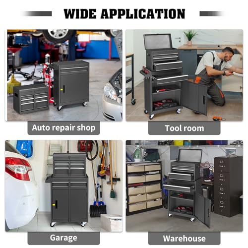 Winado 4-Drawer Rolling Tool Chest, 2-in-1 Large Storage Toolbox, Black - color: Black