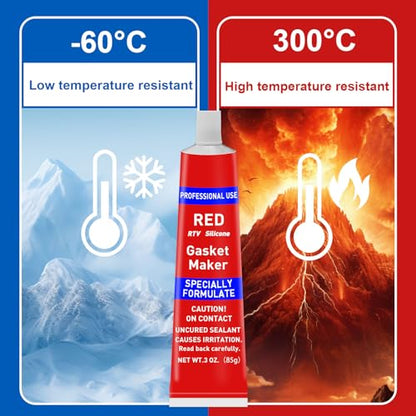 170g RTV Silicone Gasket Maker, Red Silicone Sealant Shockproof and Leakproof, High Temperature Resistant, RTV Sealant Can be Used in Engines, Transmissions, Superchargers and All Types of Gaskets - size: Red