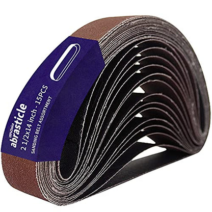 15 Pcs 2-1/2 x 14 Inch Assorted Aluminum Oxide Sanding Belt - 80/120/150/240/400 Grit - size: 2.5x14(15pcs)
