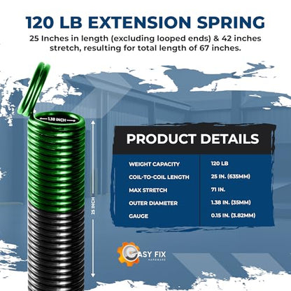 120 lb. Heavy-Duty Double-Looped Garage Door Extension Spring (2-Pack) - Green | Springs for Overhead Garage Door Hardware Repair | Minimum 30,000 Cycles for 7' Feet Garage Door Door - size: 120-Green