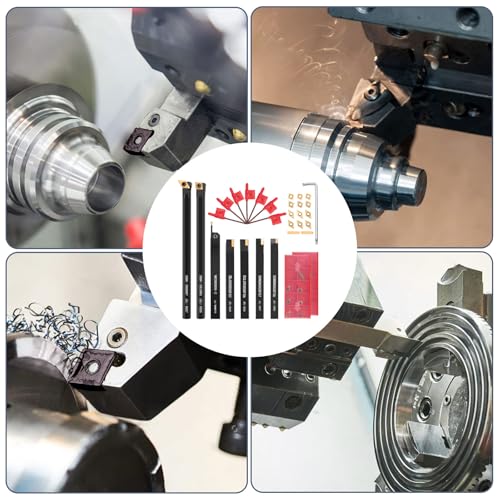 Indexable Lathe Turning Tools 21pcs Kit，5/16" 8mm Shank - style: 7pcs 5/16" 8mm Shanks +14pcs Inserts