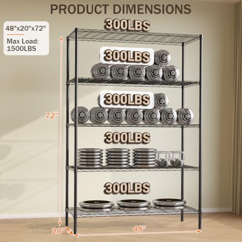 GarveeTech Heavy Duty Garage Shelving Unit, 48 in L x 20 in D x 72 in H - color: Black, size: 48 in L x 20 in D x 72 in H