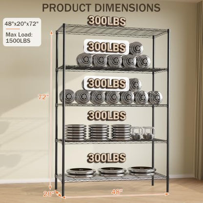 GarveeTech Heavy Duty Garage Shelving Unit, 48 in L x 20 in D x 72 in H - color: Black, size: 48 in L x 20 in D x 72 in H