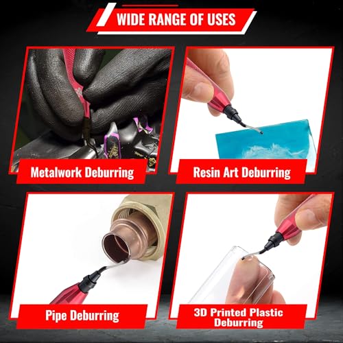 AFA Tooling Deburring Tool Set & 2 Countersink Hand Reamers, Red CNC Handle - style: 2 Reamers & Deburring Tool
