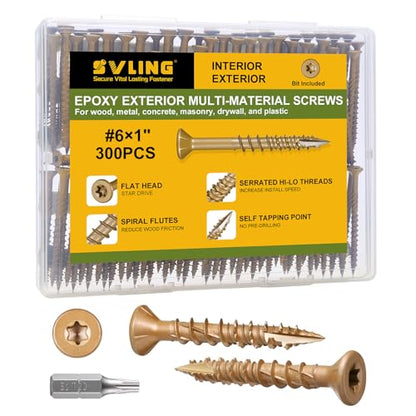 Deck Screws #6 x 1 Inch, 300 PCS Wood Screws Torx Drive Head for Outdoor Decking Wood Fence, Exterior Epoxy Coated Brown Finish with T15 Star Bit - size: #6x1"