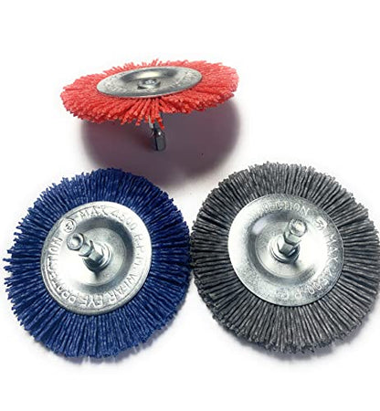 Signi 12 Pack Nylon Bristle Filament Abrasive Brush Drill Wheel and Cup Brush Set with 1/4 Inch Shank, Surface prep Remove Rust/Corrosion/Paint (3" Wheel, Hex Shank) - style: 3" wheel