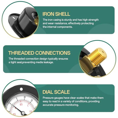 -30inHG~30PSI Black Front Flange Panel Mount, Dry Pressure Gauge, 2.5" Dial Size, 1/4" MNPT, Iron Case, with Phillips Screw and Nut, for Water, Gas, Liquid Pressure - color: Dry - Iron Case, size: -30inHG-30PSI