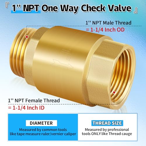 Boltigen 1" Brass Check Valve, NPT Spring One-Way Backflow Preventer - size: 1" Female * 1'' Male