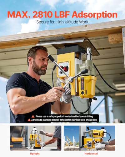 VEVOR Magnetic Drill, 1400W Motor 1.6 in Boring Diameter, 2810 lbf Portable Electric Mag Drill Press, 800 RPM No-Load Speed, Drilling Machine for Metal Surface, Industrial and Home Improvement - size: 1.6 in