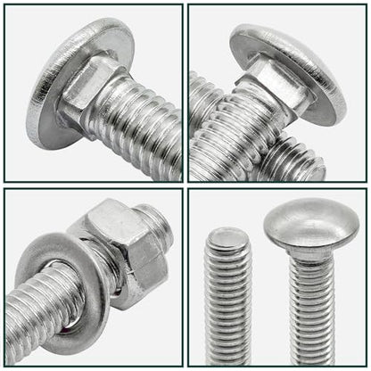 M6 x 12mm Carriage Bolts Kit,304 Stainless Steel Round Head Square Neck Carriage Bolts with Hex Nuts and Flat Washers,Full Thread,Silver(20Sets) - size: M6 x 12mm