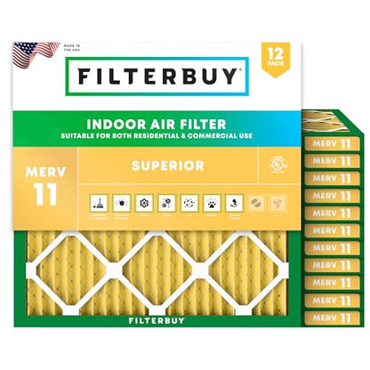 Filterbuy 11.25x11.25x1 Air Filter MERV 11 Pet & Allergy Defense (12-Pack) - size: 11.25x11.25x1