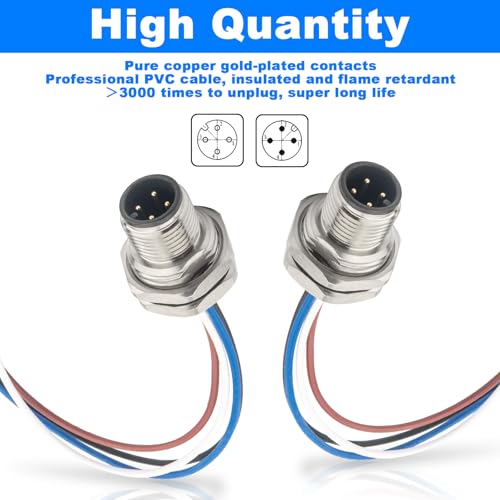 2-Pack M12 4 Pin A-Code Male Connector Cable 0.7FT - color: Male, size: 4Pin Front Mount