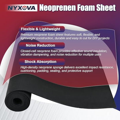 NYXOVA 1/8" x 13" x 80" Neoprene Sponge Foam Sheet Roll, Closed Cell Foam Rubber Padding Without Adhesive, Soundproof Insulation, Shock Absorption for DIY, Gaskets, Crafts - size: 1/8" x 13" x 80"