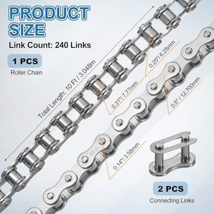 DTGN ANSI #41/ISO (DIN) 085-1 Roller Chain 10 Ft 240 Links Stainless Steel - size: #41/085-1