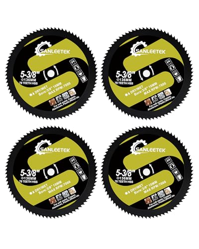 HSS Circular Saw Blade 5-3/8 Inch 78 Tooth SANLEETEK Cutting Plywood, OSB, Paneling, Vinyl Siding, Non-Ferrous Metals, Plastic Products, Copper, Aluminum with 3/8" (10mm) Arbor - 4 Pack - size: 5-3/8" 78T