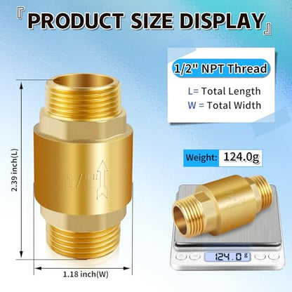 Brass Spring Check Valve 1/2" NPT Male, One Way Backflow Valve - size: 1/2" Male x 1/2" Male(DN15)