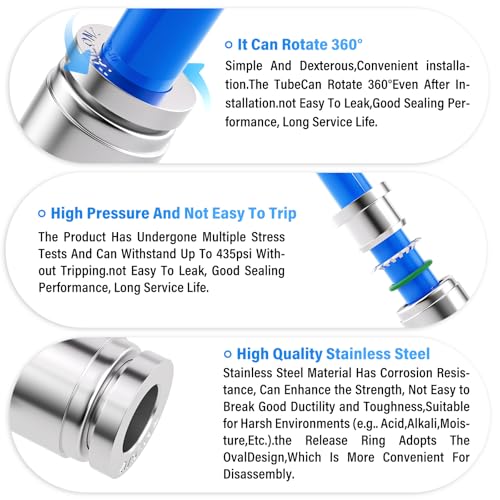 TAILONZ 1/2" OD Tee 304 Stainless Steel Push to Connect Fittings 1Pcs - size: 1/2" OD