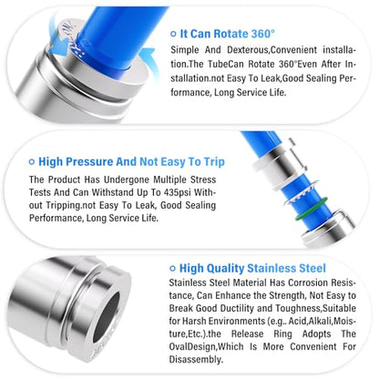 TAILONZ 1/2" OD Tee 304 Stainless Steel Push to Connect Fittings 1Pcs - size: 1/2" OD