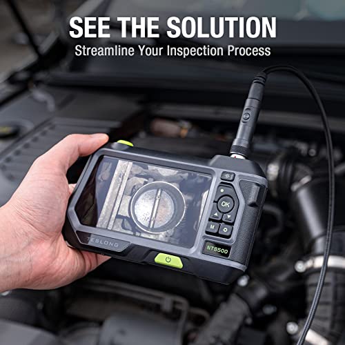 Dual Lens Endoscope with 5" Monitor, Teslong NTS500 Industrial Waterproof Borescope Inspection Camera with 0.21in Front & Side-View Double Lens with 9.8FT Probe, 5-Inch IPS LCD Screen & Case