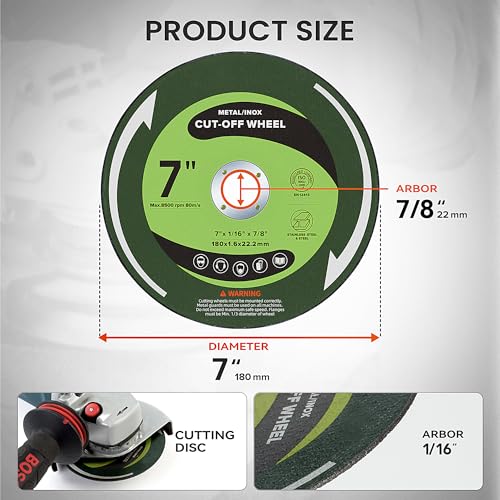 7 Inch Cutting Discs 25 Pack 7" x 1/16" x 7/8" Cut Off Wheels Fits Angle Grinder Cutting Wheel for Metal and Stainless Steel Grinder - style: 7 inch