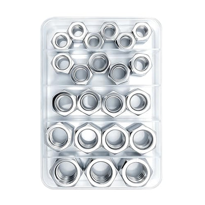 5 Sizes 22pcs Hex Nuts Assortment Kit,M10 M12 M14 M16 M18 Galvanized Metric Assorted Hardware Nuts Sets - size: M10-M18(22pcs)