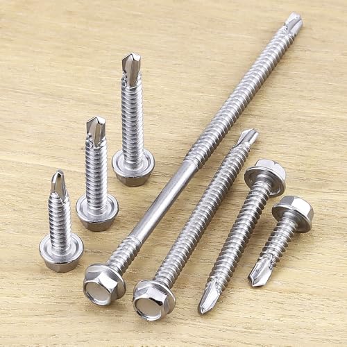 #14 x 4 (25 pcs) Hex Washer Head Self Drilling Screws, 410 Stainless Steel Metal Sheet Tek Screws, Self Tapping Point, No Pre-drilled Hole Needs - size: #14 x 4"