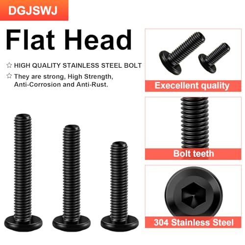 25Pcs M6 x 38mm Flat Head Hex Socket Cap Screws Bolts, 304 Stainless Steel Beds, Chairs and Cabinets Furniture Bolts Full Thread, Black Oxide & Hex Spanner - color: Black-M6, size: M6 x 38mm