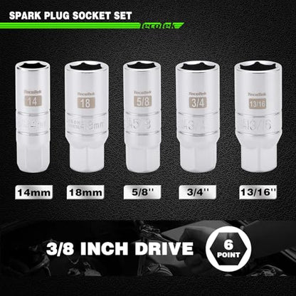 TecoTek 17-Pieces Drive Tool Accessory Set, Spark Plug Socket Set, Includes 1/4" & 3/8” Drive Extension Bar, Socket Adapter, Universal Joints, Spark Plug Sockets, Professional Socket Accessories, Cr-V - size: 17PCS Drive Tool Accessory Set