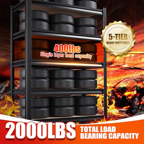 Set of 5-46" W Garage Shelving-2050 lbs 5 Tier Storage Shelves,Adjustable Heavy Duty Metal Shelving Unit and Storage Large Rack,Utility Steel Shelf for Warehouse Industrial Pantry 71"x46"x18" - size: 46"Wx18"Dx71.2"H
