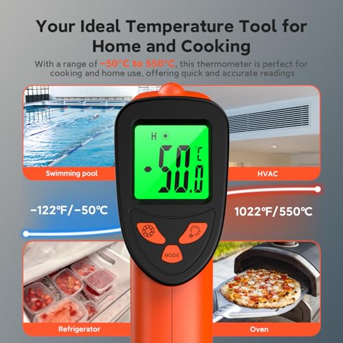 Infrared Thermometer Gun, -58°F to 1022°F, 12:1 Non-Contact - color: Orange/-58°F to 1022°F