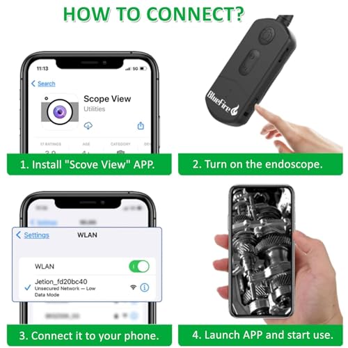 BlueFire 49FT 1080P Wireless Endoscope Camera, 2MP WiFi Borescope - size: 49.2FT