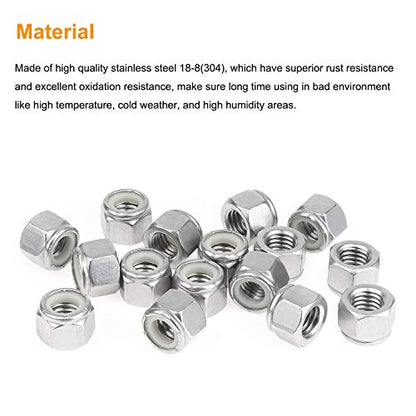 16 Pieces 1/2"-13 Nylon Insert Hex Lock Nuts, 304 Stainless Steel - size: 1/2-13 (16 pcs)