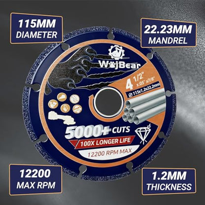 2 PCS 4 1/2 inch Metal Cutting Discs, 5000+ Cuts Diamond Cut Off Wheel for Steel, Rebar, Iron and Stainless Steel, 0.05 Inch Thick Cutting Disc for 7/8" Angle Grinder (2 PCS 4 1/2 inch) - size: 2 PCS 4 1/2